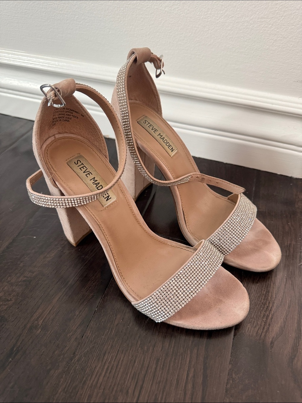 Steve Madden Blush Pink Crystal-Strap Block Heels